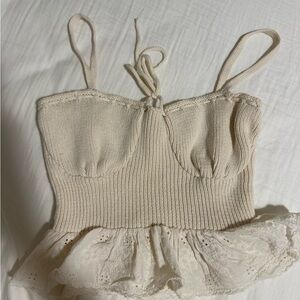 Zara Cream Ribbed Knit Bra with Wireless Design